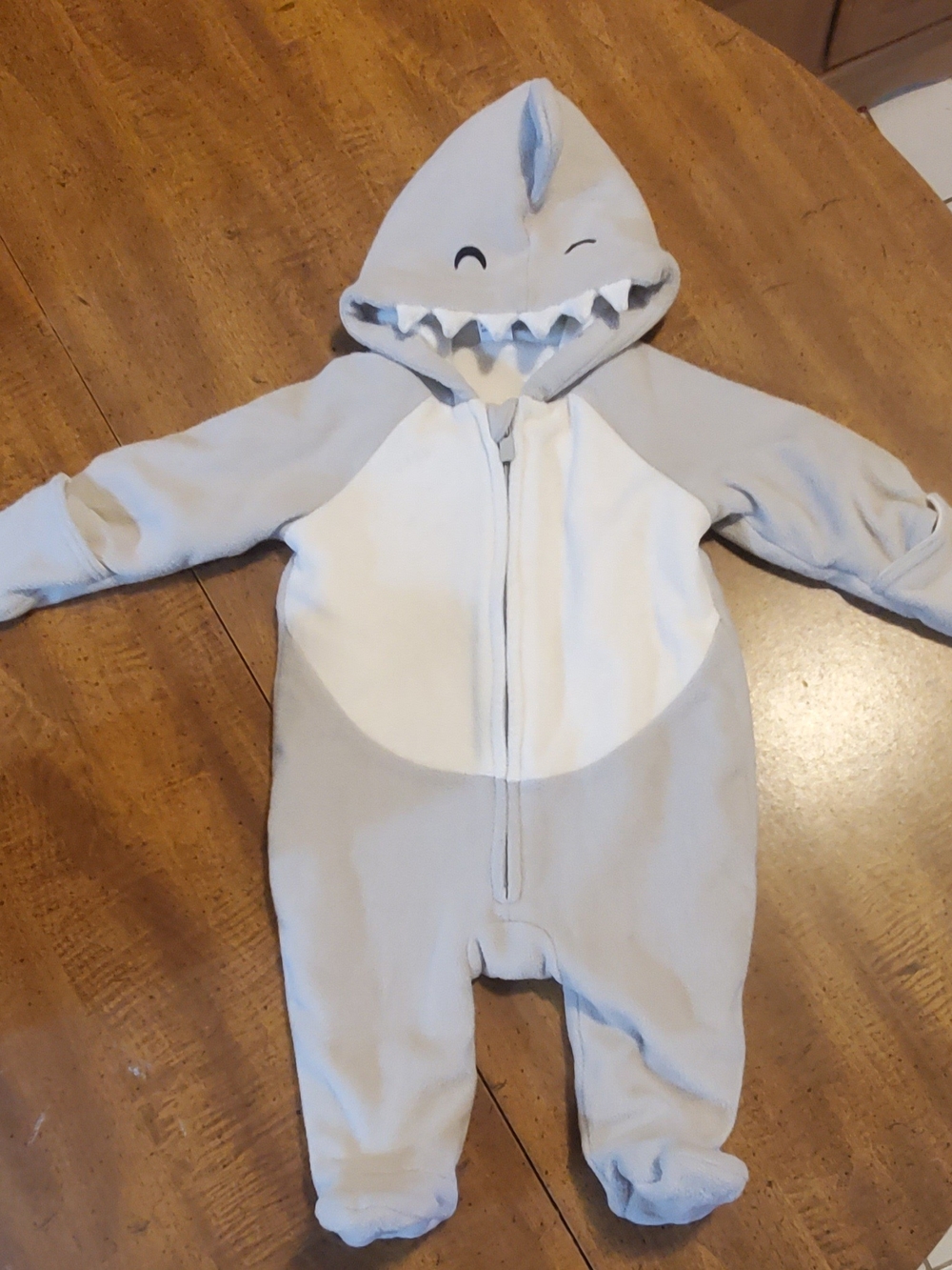Carter's Light Gray & White Shark Hooded One-Piece Footie